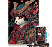 Samurai Cat Portrait 1000 Piece Jigsaw Puzzles for Adults Jigsaw Recall Boost Mental Relax Smooth Cut Birthday Gift (38x26cm)
