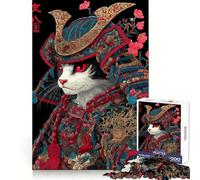 Samurai Cat Portrait 1000 Piece Jigsaws for Adults Puzzle Boost Recall Anxiety Relief Accurate Edge Xmas Surprise (50x75cm)