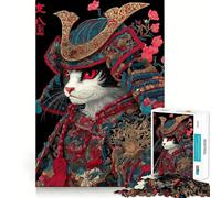 Samurai Cat Portrait 1000 Piece Jigsaws for Adults Puzzle Boost Recall Anxiety Relief Accurate Edge Xmas Surprise (50x75cm)