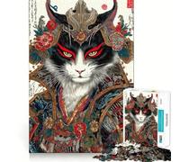 Samurai Cat Portrait in Ukiyo-e Style Jigsaw Puzzle 1000 Piece for Adults Intellect Toy Soothing Fun Precise Cut (38x26cm)