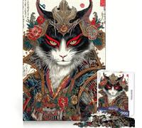 Samurai Cat Portrait in Ukiyo-e Style Jigsaw Puzzle 1000 Piece for Adults Intellect Toy Soothing Fun Precise Cut (38x26cm)