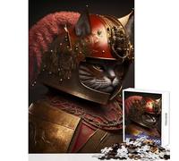 Samurai Cat Portrait Jigsaw Puzzles 1000 Pieces for Adults Peaceful Calm Stress Relief Mindful Peaceful Leisure Game (38X26cm)