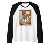 Samurai Cat Riding a Giant Rooster Japanese Ukiyo-e Art Raglan Baseball Tee