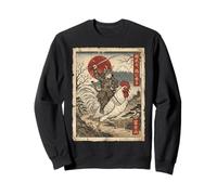 Samurai Cat Riding a Giant Rooster Japanese Ukiyo-e Art Sweatshirt