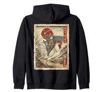 Samurai Cat Riding a Giant Rooster Japanese Ukiyo-e Art Zip Hoodie