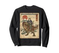 Samurai Cat Riding Dinosaur Japanese Ukiyo-e Art Cat Warrior Sweatshirt