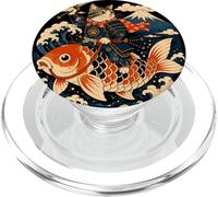 Samurai Cat Riding Koi Anime Japanese Warrior Art PopSockets PopGrip for MagSafe