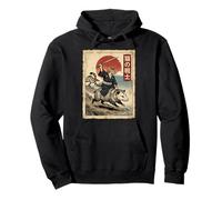 Samurai Cat Riding Opossum Japanese Retro Art Vintage Japan Pullover Hoodie