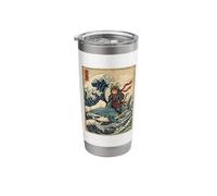 Samurai Cat Riding Shark Great Wave Japanese Art Osaka Stainless Steel Insulated Tumbler