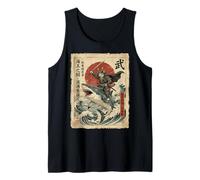 Samurai Cat Riding Shark Great Wave Japanese Osaka Vintage Tank Top