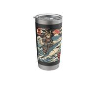 Samurai Cat Riding Shark Japan Stainless Steel Insulated Tumbler