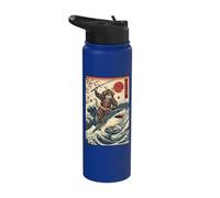 Samurai Cat Riding Shark Japan Stainless Steel Insulated Water Bottle