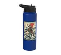 Samurai Cat Riding Shark Japan Stainless Steel Insulated Water Bottle