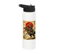 Samurai Cat Riding T Rex Dinosaur Japanese Cat Lover Mom Dad Stainless Steel Insulated Water Bottle