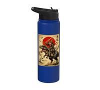 Samurai Cat Riding T Rex Dinosaur Japanese Cat Lover Mom Dad Stainless Steel Insulated Water Bottle