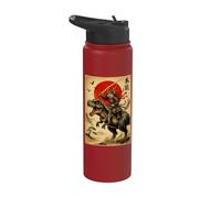 Samurai Cat Riding T Rex Dinosaur Japanese Cat Lover Mom Dad Stainless Steel Insulated Water Bottle