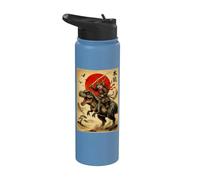 Samurai Cat Riding T Rex Dinosaur Japanese Cat Lover Mom Dad Stainless Steel Insulated Water Bottle