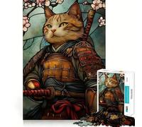 Samurai Cat Stained Glass Window 1000 Piece Jigsaw Puzzles for Adults Teenagers Recall Build Slow Enjoy Exact Cut Art Collectible (38x52cm)