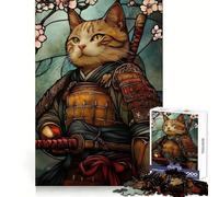 Samurai Cat Stained Glass Window 1000 Pieces Jigsaw Puzzles for Teenagers Logic Train Toy Quiet Fun Smooth Cut Lovely Gift (38x26cm)