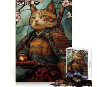 Samurai Cat Stained Glass Window Jigsaw Puzzles 1000 Pieces for Adults Strengthen Memory Group Joy Clean Edge Stylish Gift (50x75cm)