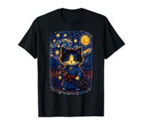 Samurai Cat - Starry Night Japanese Ukiyo-e Ninja Art T-Shirt