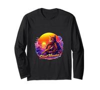 Samurai Cat Sunset Mountain Warrior Art Long Sleeve T-Shirt