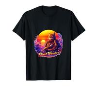 Samurai Cat Sunset Mountain Warrior Art T-Shirt