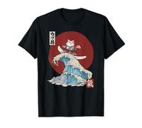Samurai Cat Surfing The Great Wave off Kanagawa Japanese T-Shirt