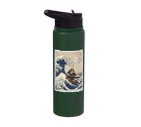 Samurai Cat Surfing The Great Wave Off Kanagawa Ukiyo-e Art Stainless Steel Insulated Water Bottle