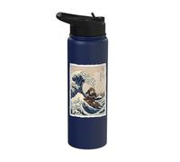 Samurai Cat Surfing The Great Wave Off Kanagawa Ukiyo-e Art Stainless Steel Insulated Water Bottle