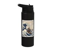 Samurai Cat Surfing The Great Wave Off Kanagawa Ukiyo-e Art Stainless Steel Insulated Water Bottle
