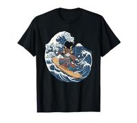 Samurai Cat Surfing Wave Art Japanese Culture T-Shirt