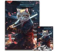 Samurai Cat Swords Dance 1000 Pieces Puzzles for Adults cardboard Jigsaw Relax & Challenge, Colorful Home Decor Art, for Friends 26X38CM/10.23x14.96inch