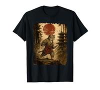 Samurai Cat Tee Vintage Ukiyo-e Warrior Art Graphic Cat Art T-Shirt