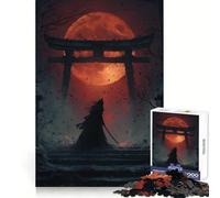 Samurai Cat Under Red Moon Puzzle for Teenagers 1000 Pieces Smart Reason Toy Stress Release Sharp Edge Birthday Gift (50x75cm)