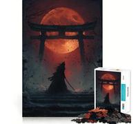 Samurai Cat Under Red Moon Puzzle for Teenagers 1000 Pieces Smart Reason Toy Stress Release Sharp Edge Birthday Gift (50x75cm)