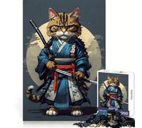 Samurai Cat Vintage 1000 Piece Jigsaw Puzzle for Teenagers Strengthen Recall Peaceful Fun Quality Edge (38x52cm)