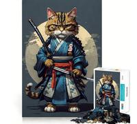 Samurai Cat Vintage 1000 Piece Jigsaw Puzzle for Teenagers Strengthen Recall Peaceful Fun Quality Edge (38x52cm)