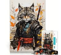 Samurai Cat Vintage 1000 Piece Jigsaw Puzzles for Adults Teenagers Recall Build Slow Enjoy Exact Cut Art Collectible (38x52cm)