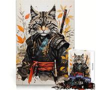 Samurai Cat Vintage 1000 Pieces Jigsaw Puzzles for Teenagers Logic Train Toy Quiet Fun Smooth Cut Lovely Gift (50x75cm)