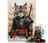 Samurai Cat Vintage 1000 Pieces Jigsaw Puzzles for Teenagers Logic Train Toy Quiet Fun Smooth Cut Lovely Gift (50x75cm)