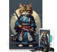 Samurai Cat Vintage 1000 Pieces Jigsaws Adults Puzzles Think Smart Toy Home Activity Smooth Cut Xmas Surprise (38x26cm)