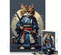 Samurai Cat Vintage Hard Jigsaw Puzzle for Adults 1000 Pieces Fine Logic Toy Calm Fun Neat Edge Thoughtful Gift (50x75cm)
