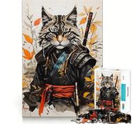Samurai Cat Vintage Jigsaw Puzzles for Teenagers 1000 Piece Mind Challenge Toy Relaxing Fun Precise Cut Festive Gift (38x26cm)