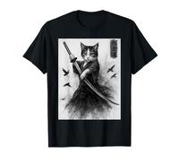 Samurai Cat Vintage Ukiyo-E Warrior Art Graphic Cute Cat Art T-Shirt