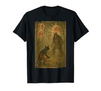 Samurai Cat vs Bigfoot Vintage Japanese Monster Duel Ukiyo-e T-Shirt