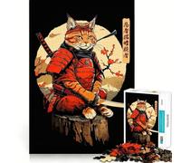 Samurai Cat Warrior 1000 Pieces Jigsaw Puzzles for Teenagers Logic Train Toy Quiet Fun Smooth Cut Lovely Gift (50x75cm)