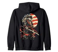 Samurai Cat Warrior American Flag - Patriotic Zip Hoodie