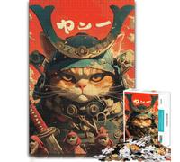 Samurai Cat Warrior Detailed Wooden Jigsaw Puzzle for Adults, 1000 PCS