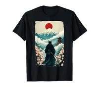 Samurai Cat Warrior Fuji Mount Vintage Japanese Art Graphic T-Shirt